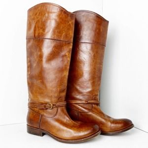 Frye Melissa Seam Tall Boots Cognac 5.5 B
